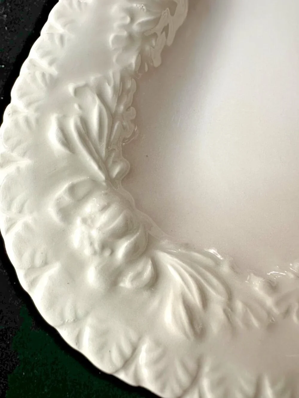 Vintage Italian White Ceramic Serving Platter 16x12 Rose Leaf Border Serveware